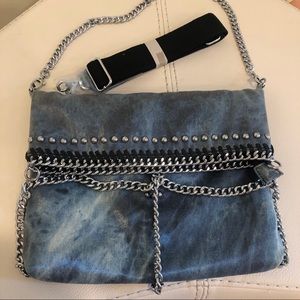 Coated canvas blue handbag with chain detail